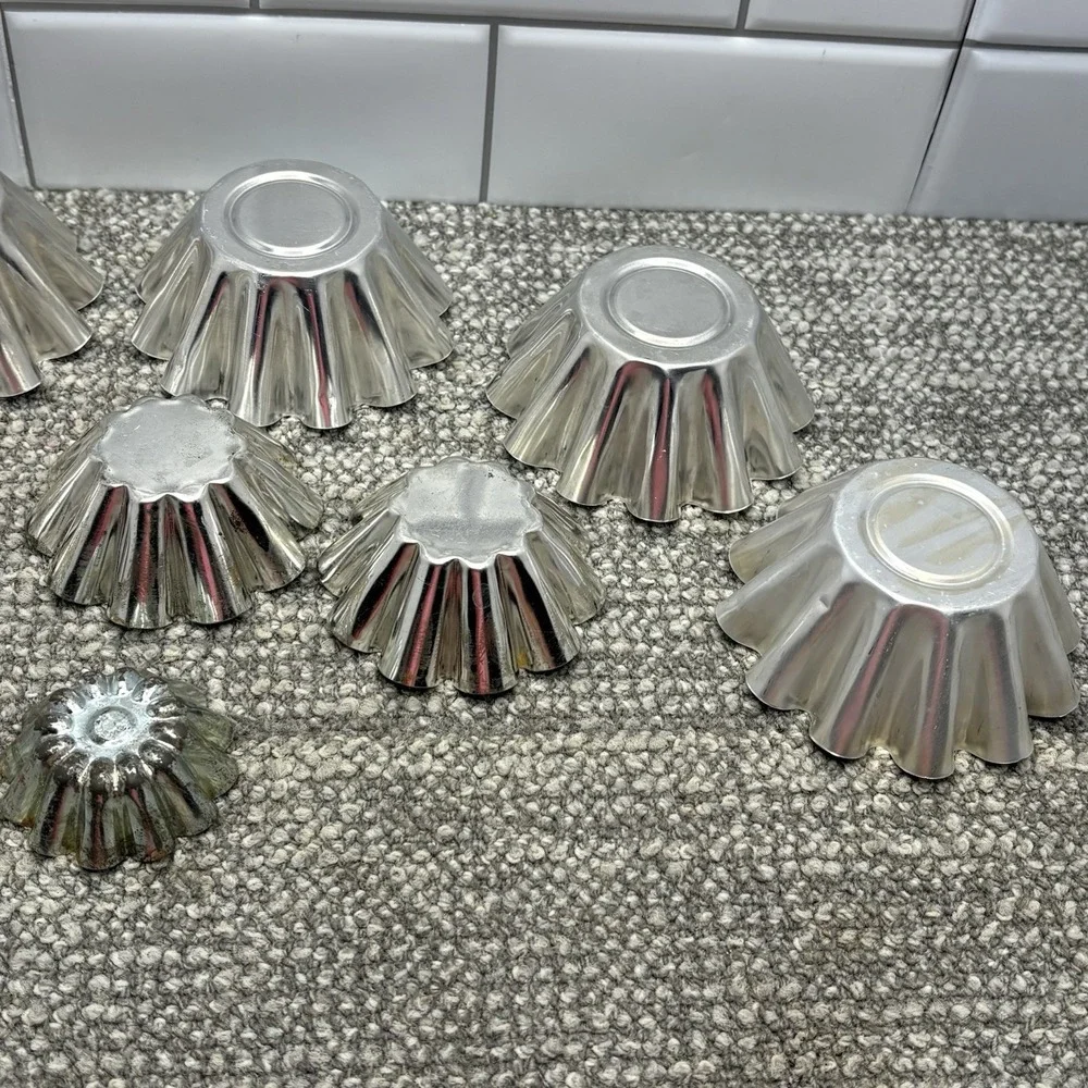 Aluminum‎ Molds VTG Scalloped Fluted Metal Tins Lot Of 9 Jello Cake